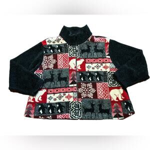 Vintage Outbrook Women’s 1X Fleece Cropped Full Zip Jacket Black & Red Made USA